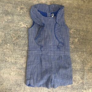 Blue Sleeveless Ruffle Romper